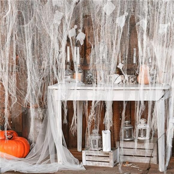 196x39 Inch Halloween Creepy Cloth- Large White Scary- Entryways Cover Gauze - Picture 4 of 8